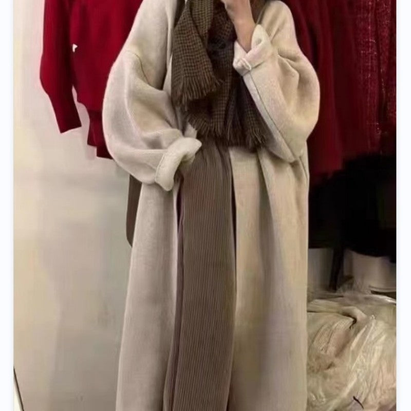 Over The Knee Long Sweater Coat Autumn And Winter Loose And Thick Lazy Wind Gentle Temperament Milk Knit Cardigan Woman