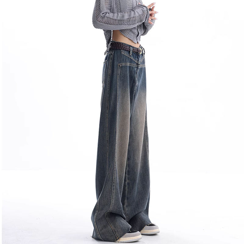 Early Fall New Wash Water Nostalgic Raw Hem Jeans Women's Vintage Wide-Leg Pants