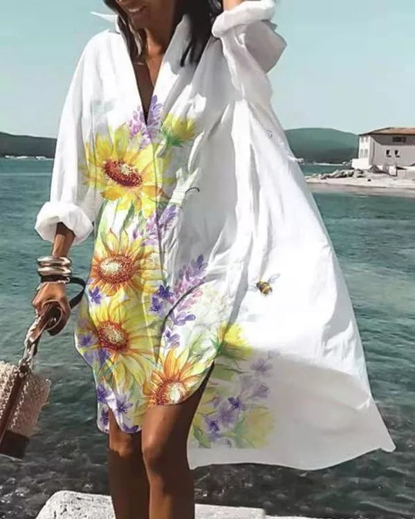 Women's Clothing Spring New Fashion Temperament Print Loose Shirt Dress A Generation