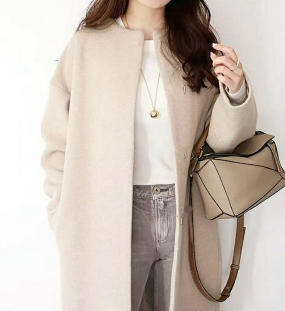 5 Color Loose Coat Female Spring New Light Mature Wind Solid Color Medium Long Coat Top