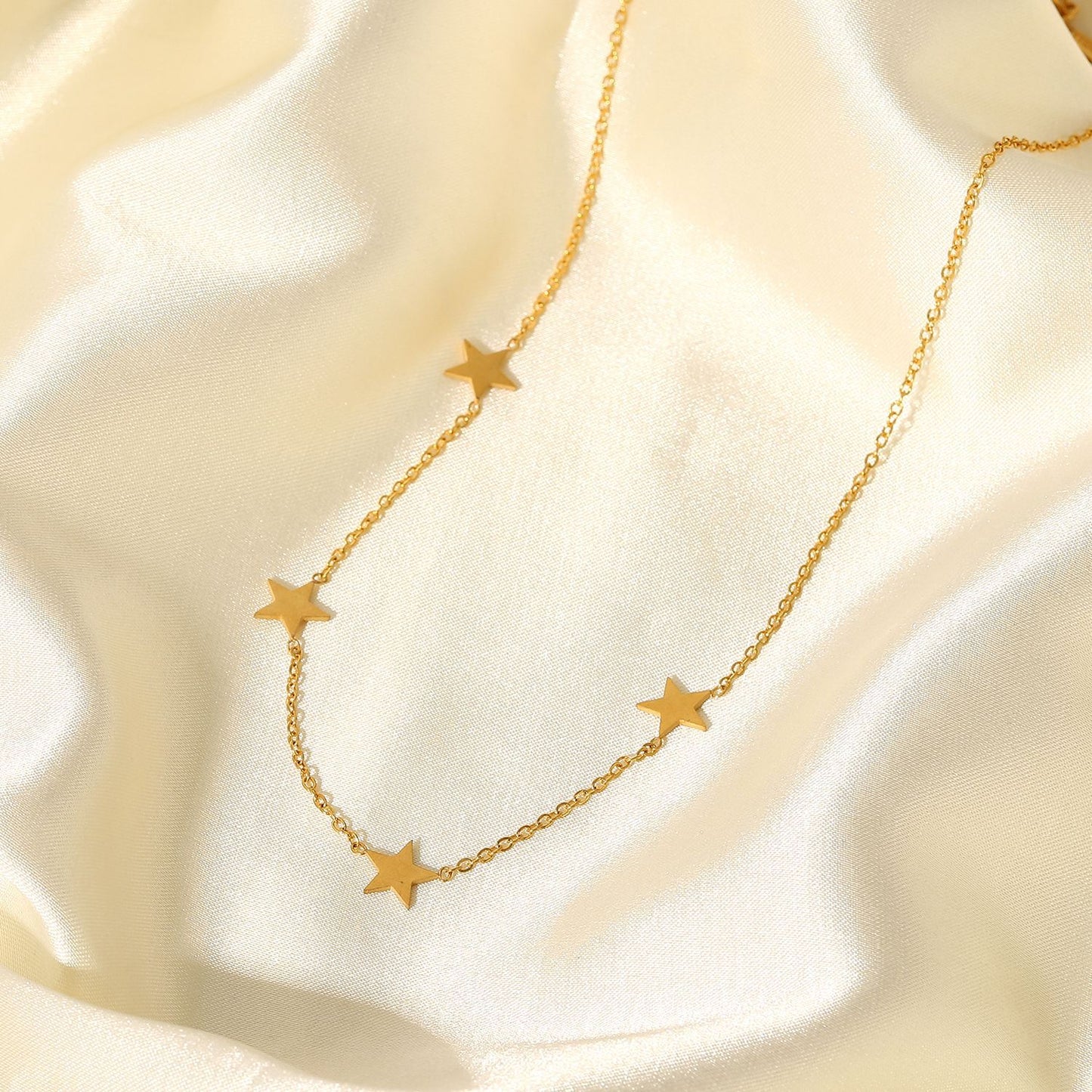 5pcs Fashion Personality Five-Pointed Star Fine Bead Chain Necklace Ladies Elegant Temperament Collarbone Chain Necklaces