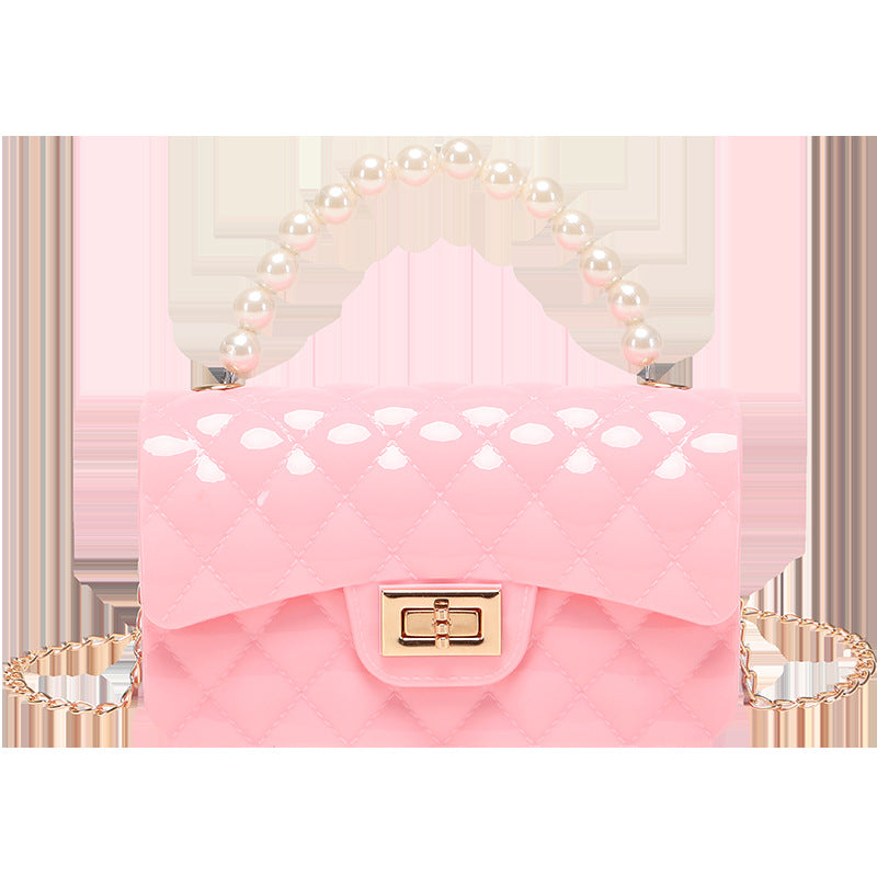 Bag Summer New Diamond Lattice Solid Color Pearl Hand Jelly Bag Pvc Women's Single Shoulder Crossbody Bag