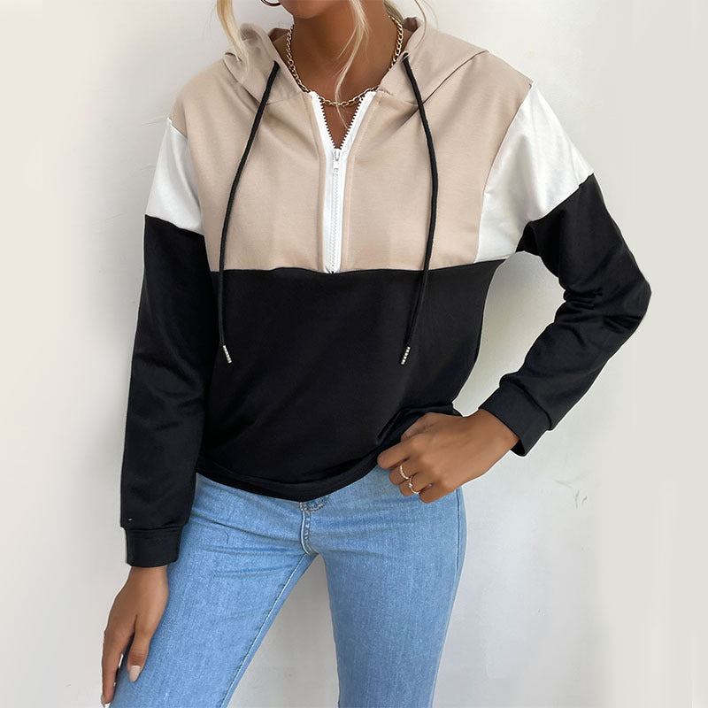 Autumn New Women's Hooded Pullover Splicing Color Hoodie Hoodie
