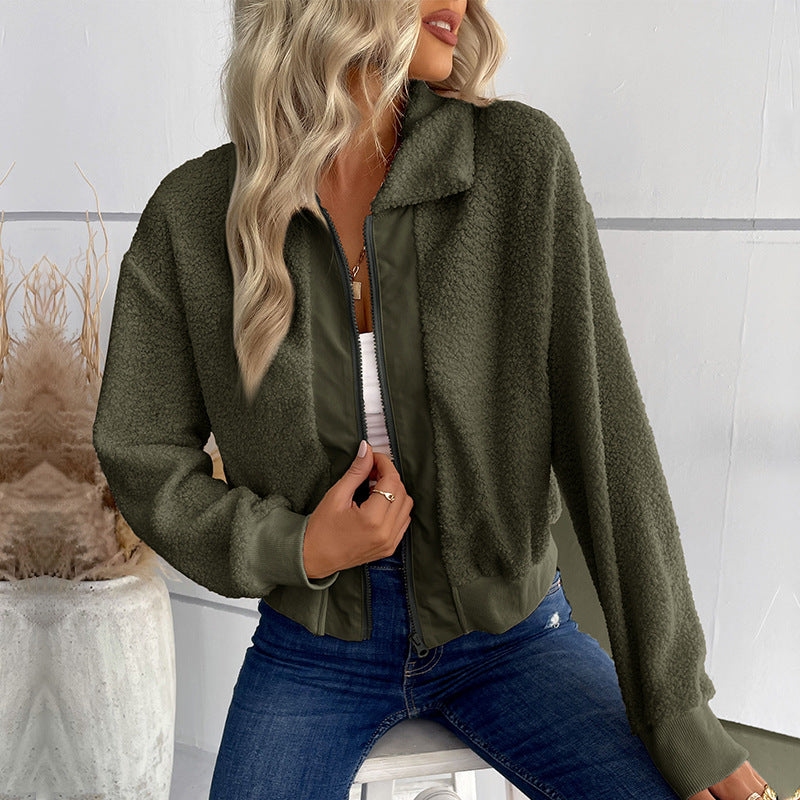 Autumn and Winter Women's Solid Color Lapel Lamb Wool Coat