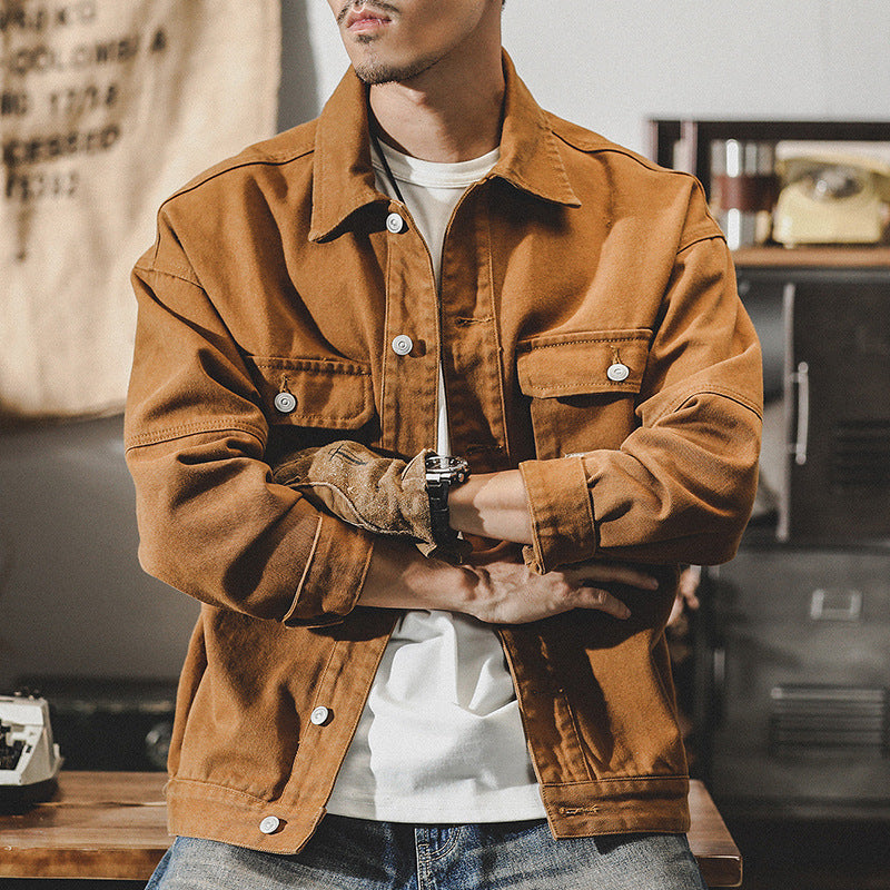 Heavy Retro Denim Coat Male Spring And Autumn Loose Fashion Brand New Trend Handsome Cargo Jacket Male