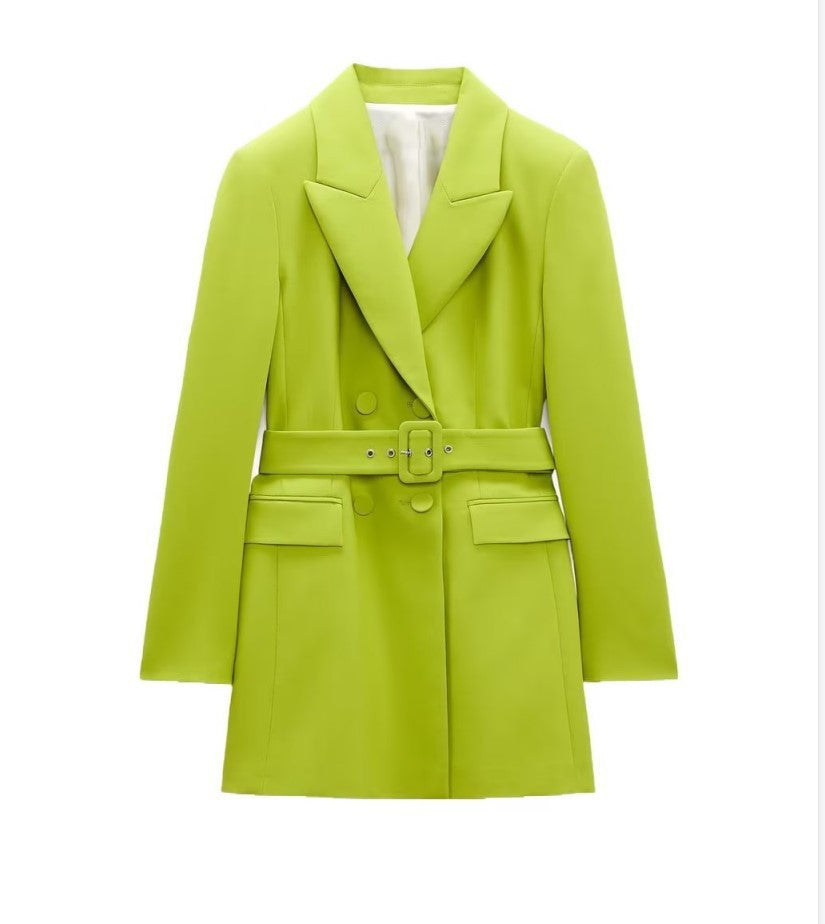Spring Women's Casual Dress With Belt Suit Jacket