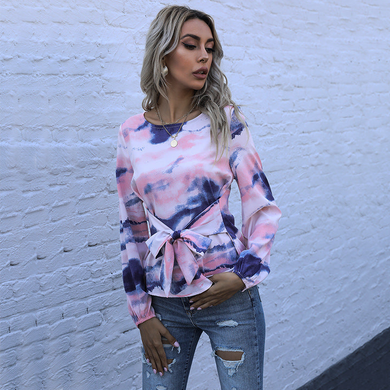 Top Tie-Dye Lapel Bow Design Sense Of A Small Shirt