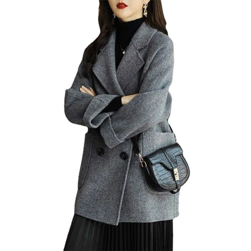 Medium Long Woolen Coat For Women Autumn And Winter New Loose Thin All With Style Woolen Coat Tide Thick