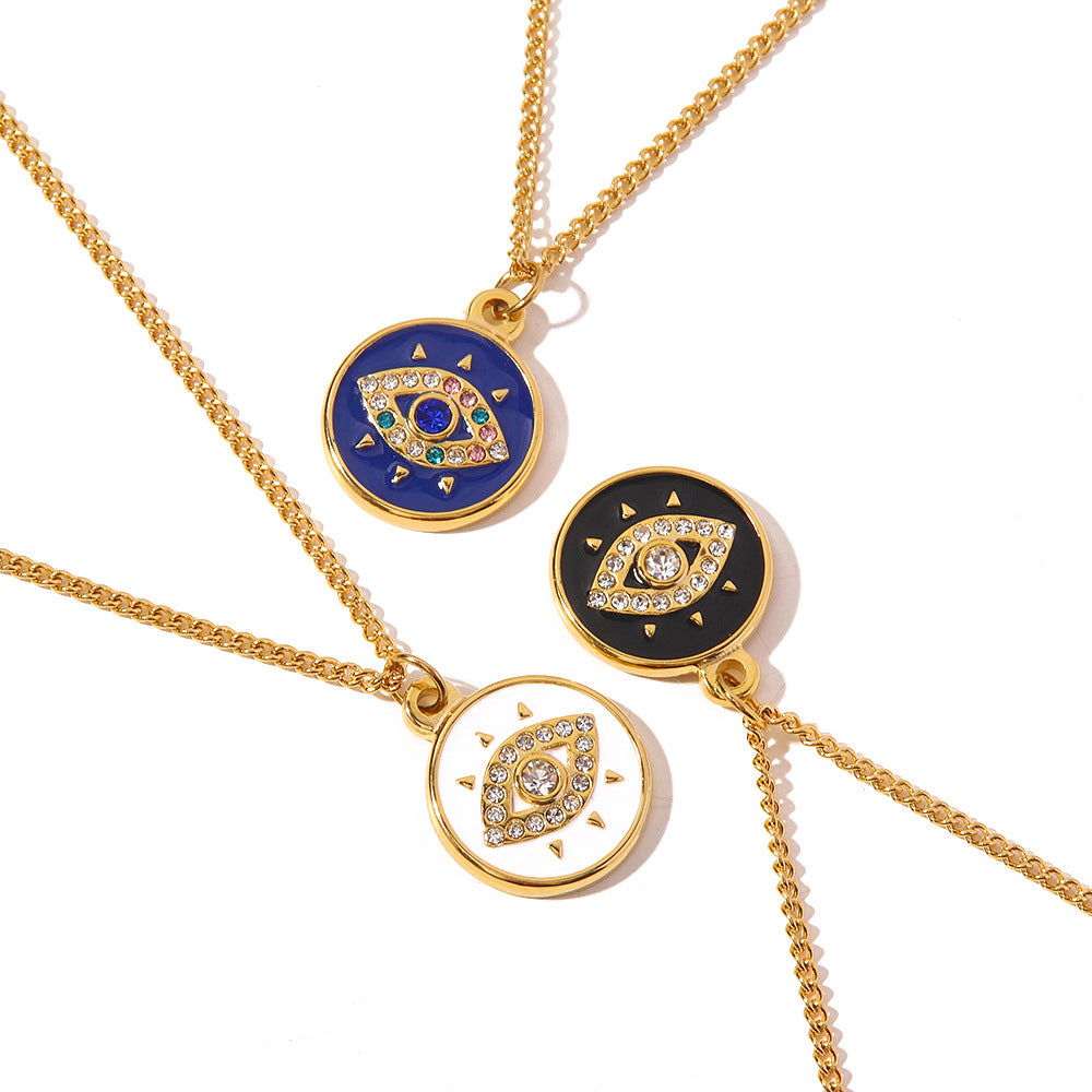 5pcs Fashion Necklace Stainless Steel All-Match Necklace Devil's Eye Round Pendant Necklace Does Not Fade Titanium Steel Necklace