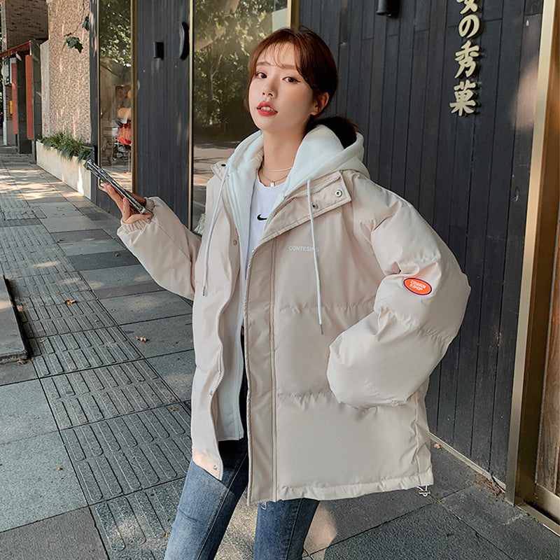 Winter Down Padded Jacket Women's New Large Size Hooded Padded Jacket Version Fake Two Loose Padded Coat Tide