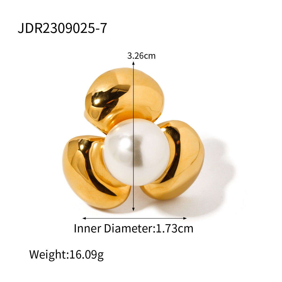 5pcs 18K Gold Stainless Steel Three Petal Flower Set Ring No. 7 Sculpture Flower