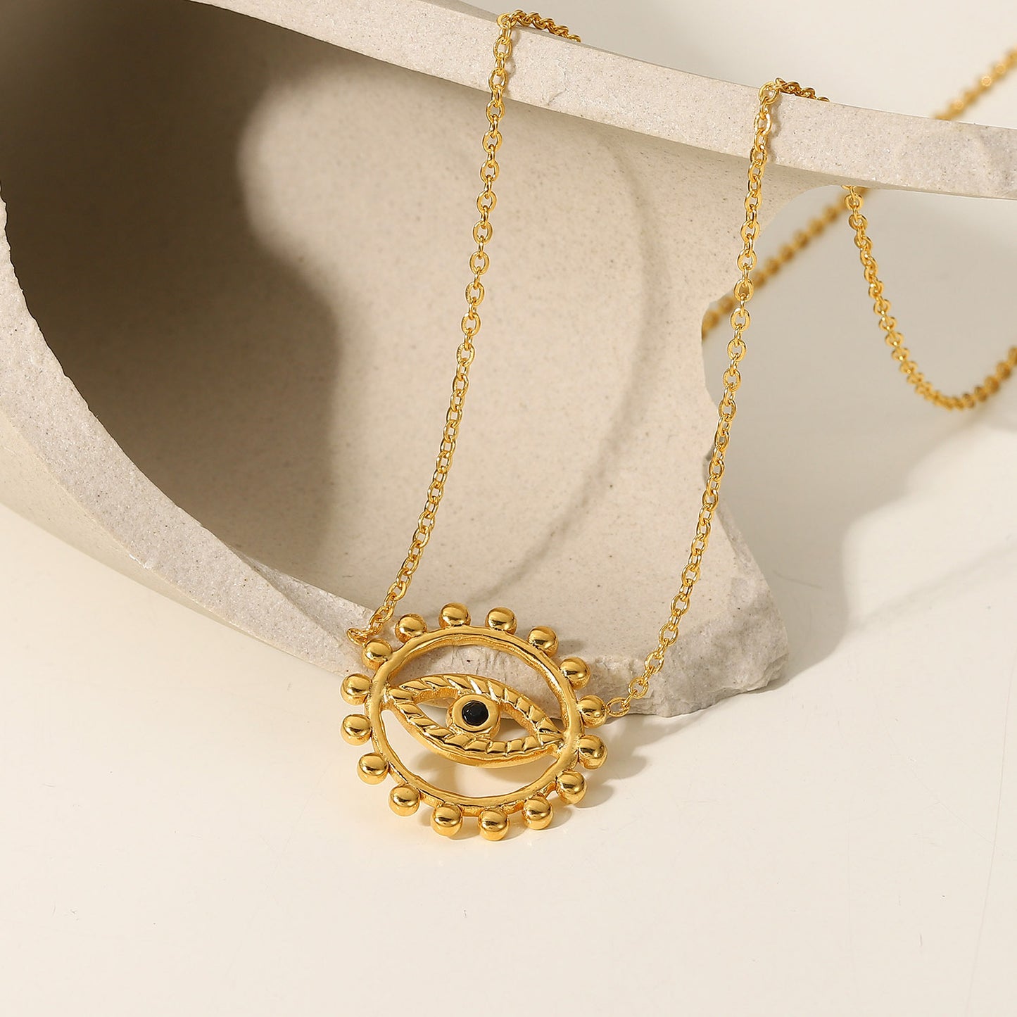 5pcs Fashion Vintage Hollow Round Eyes Round Pendant Necklace Style 18K Gold Stainless Steel Collar For Ladies
