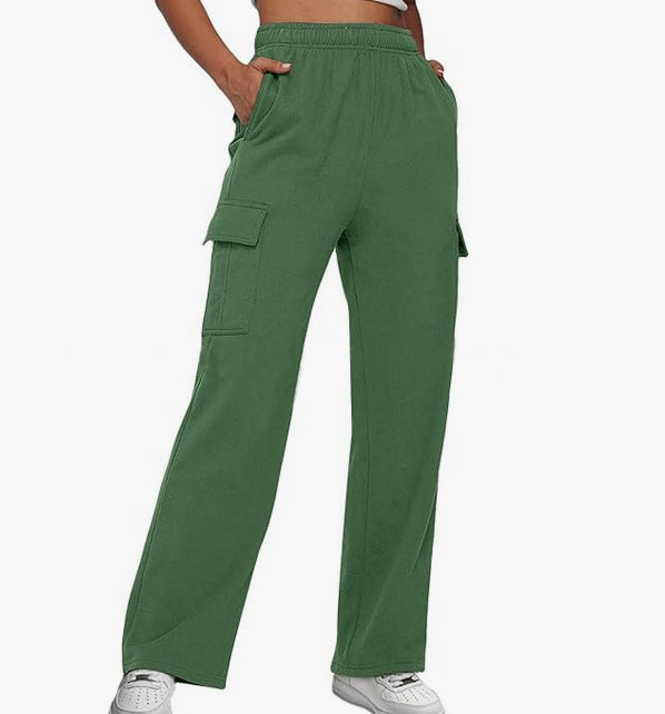 New Autumn And Winter Overalls Solid Color High Waist Slimming Design Sense Pocket Straight Leg Wide Loose Pants Women