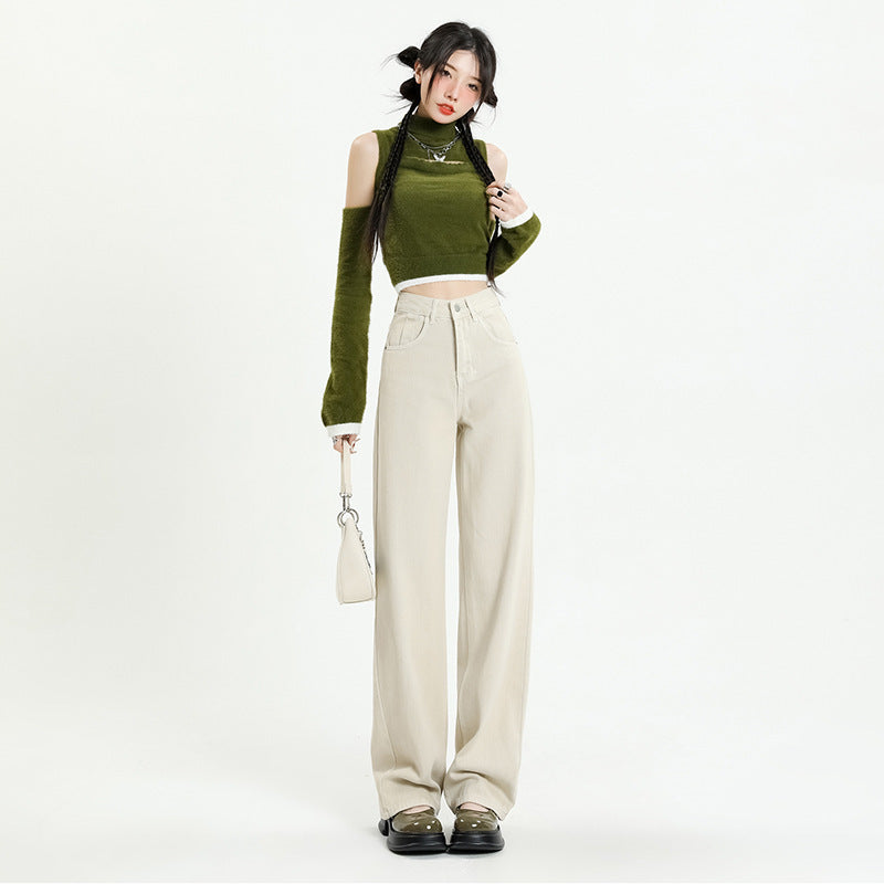 Purple Wide Leg Jeans Women's Autumn Loose Slim High Waisted Wide Leg Pants Women's Autumn And Winter Jeans Floor Length Pants Straight Leg Pants
