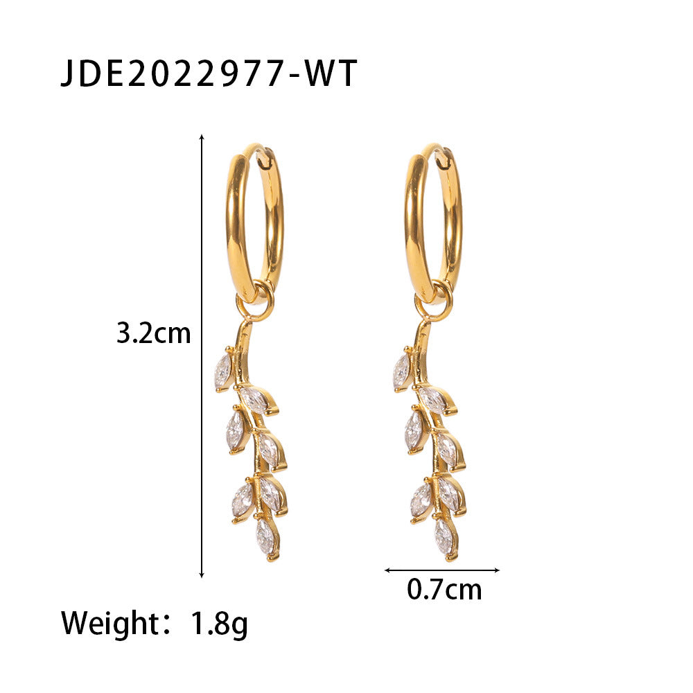 5pcs New Titanium Steel Ring 18K Gold Stainless Steel Leaf Shape Inlaid With Colored Zircon Ring Jewelry