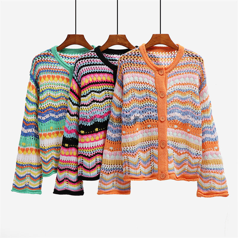 Rainbow Striped Sweater Cardigan for Women