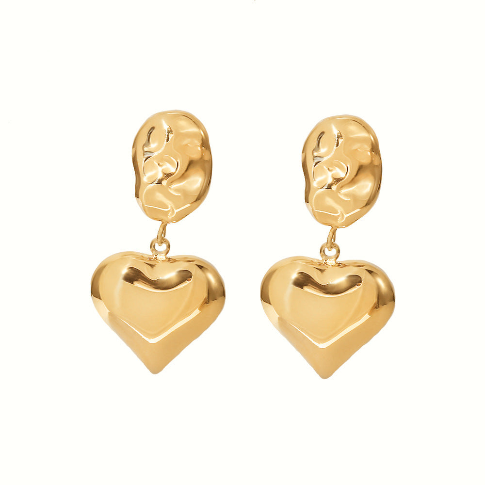 5pcs Titanium Steel Earrings Women's High Polished 14K Gold Plated Irregular Shape Heart Pendant Earrings