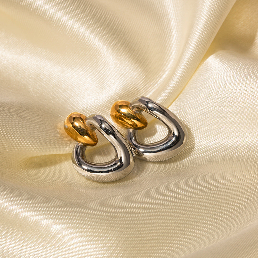 5pcs New 18K Gold Stainless Steel Gold And Silver Matching Line Sense Child Earrings Stainless Steel Earrings For Women