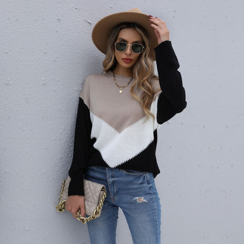 Fashion Women's Autumn Long Sleeve Stitching Half Turtleneck Bottom Sweater