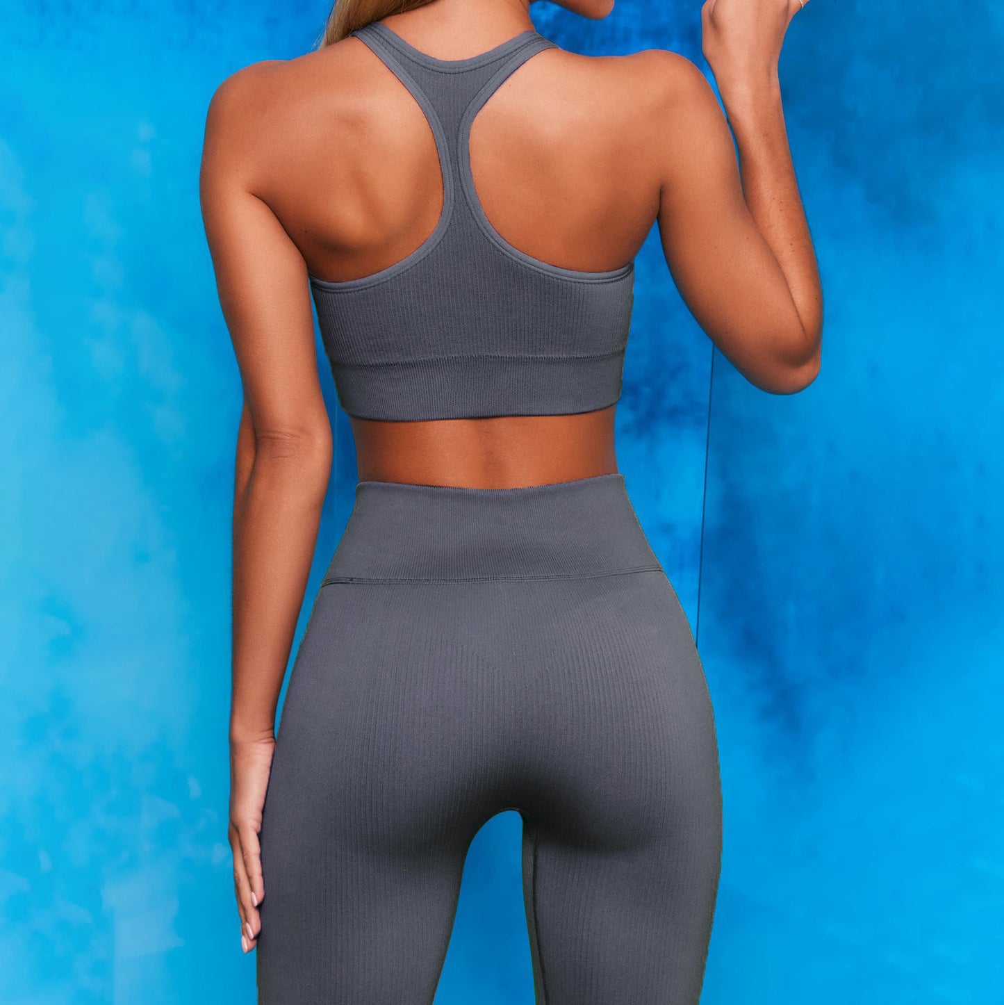 Zipper Bra High-Waisted Pants Fitness Set Running Fitness Vertical Stripe Yoga Wear