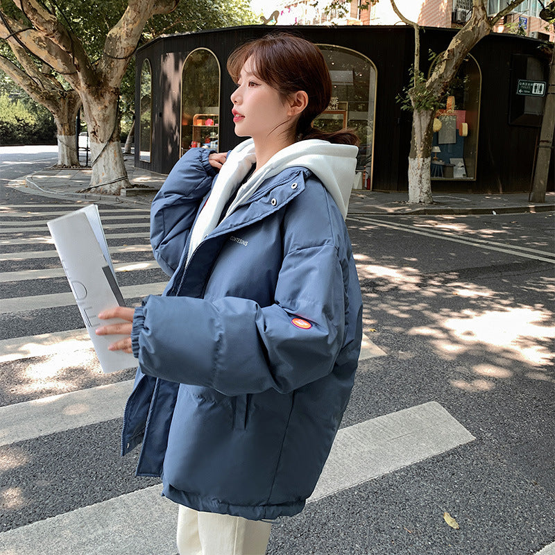 Winter Down Padded Jacket Women's New Large Size Hooded Padded Jacket Version Fake Two Loose Padded Coat Tide