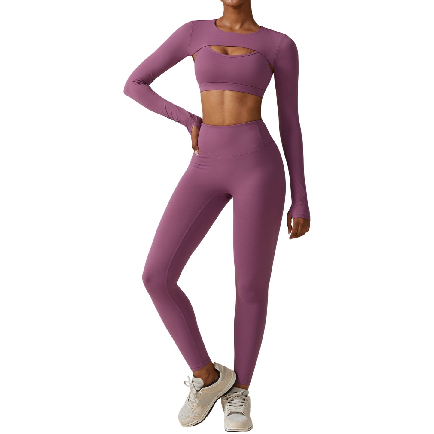 Autumn And Winter Tight Yoga Clothing Naked Sense Quick Drying Sports Set Slim Fitness Clothing Three Sets