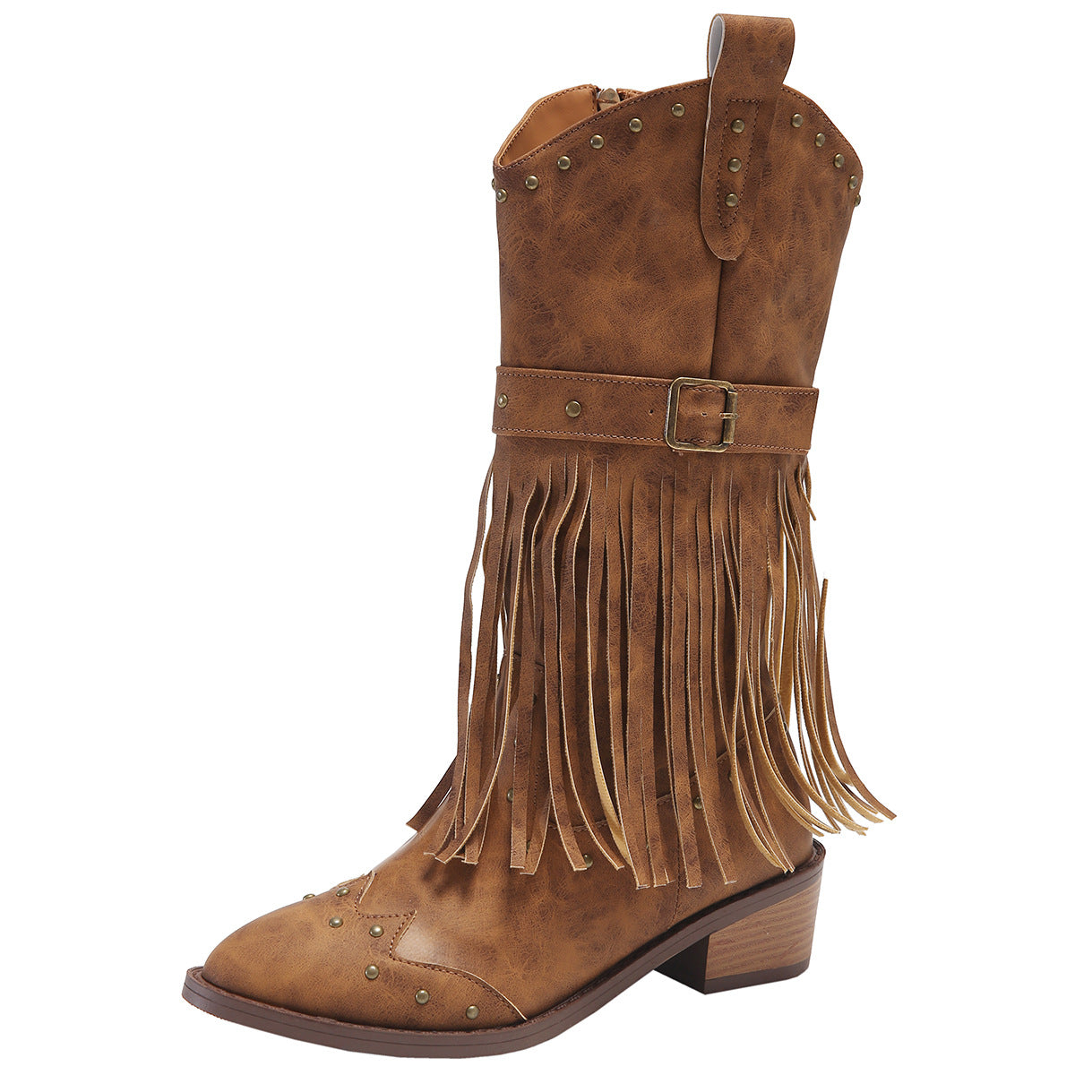 Retro Romantic Sue Boots Autumn And Winter New Riveted Belt Buckle Boots In Large Size Knight Boots Female