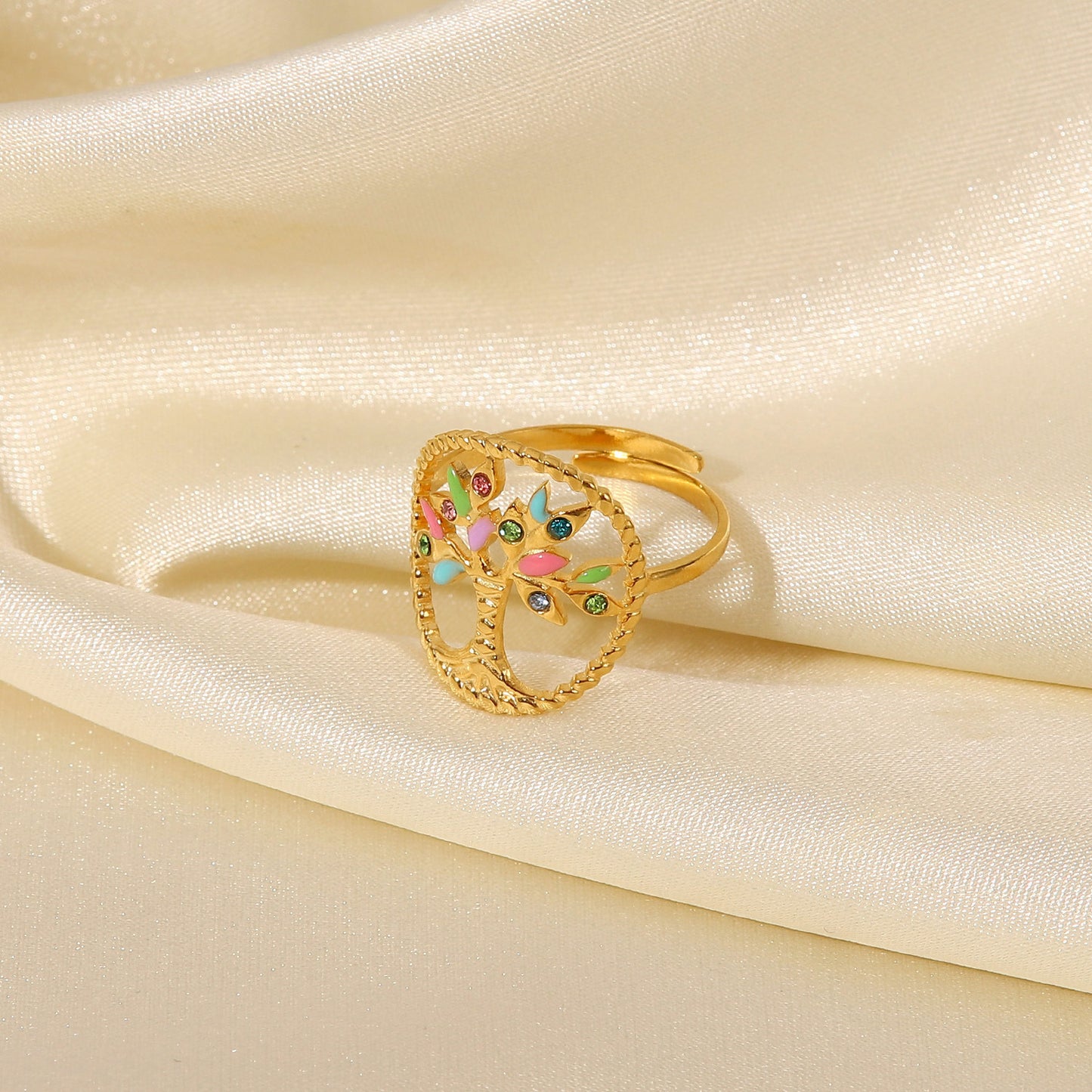 5pcs Fashion Stainless Steel Ring 18K Gold Plated Ring Seven Color Inlaid Zircon Jewelry Jewelry