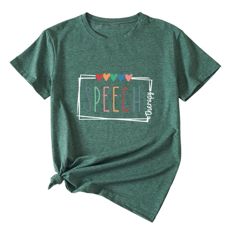 Women's Casual Crew-Neck T-Shirt Speech Therapy Loose Short Sleeves