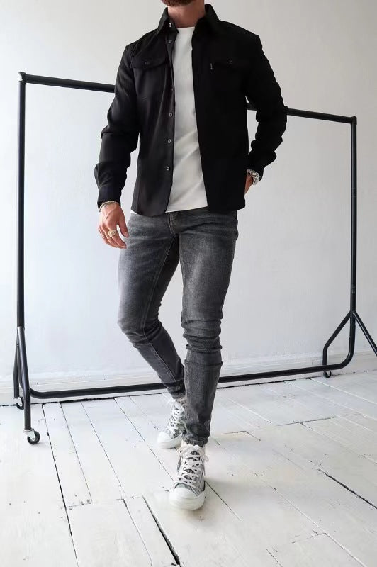 Autumn And Winter New Men's Youth Casual Shirt Spot Grinding