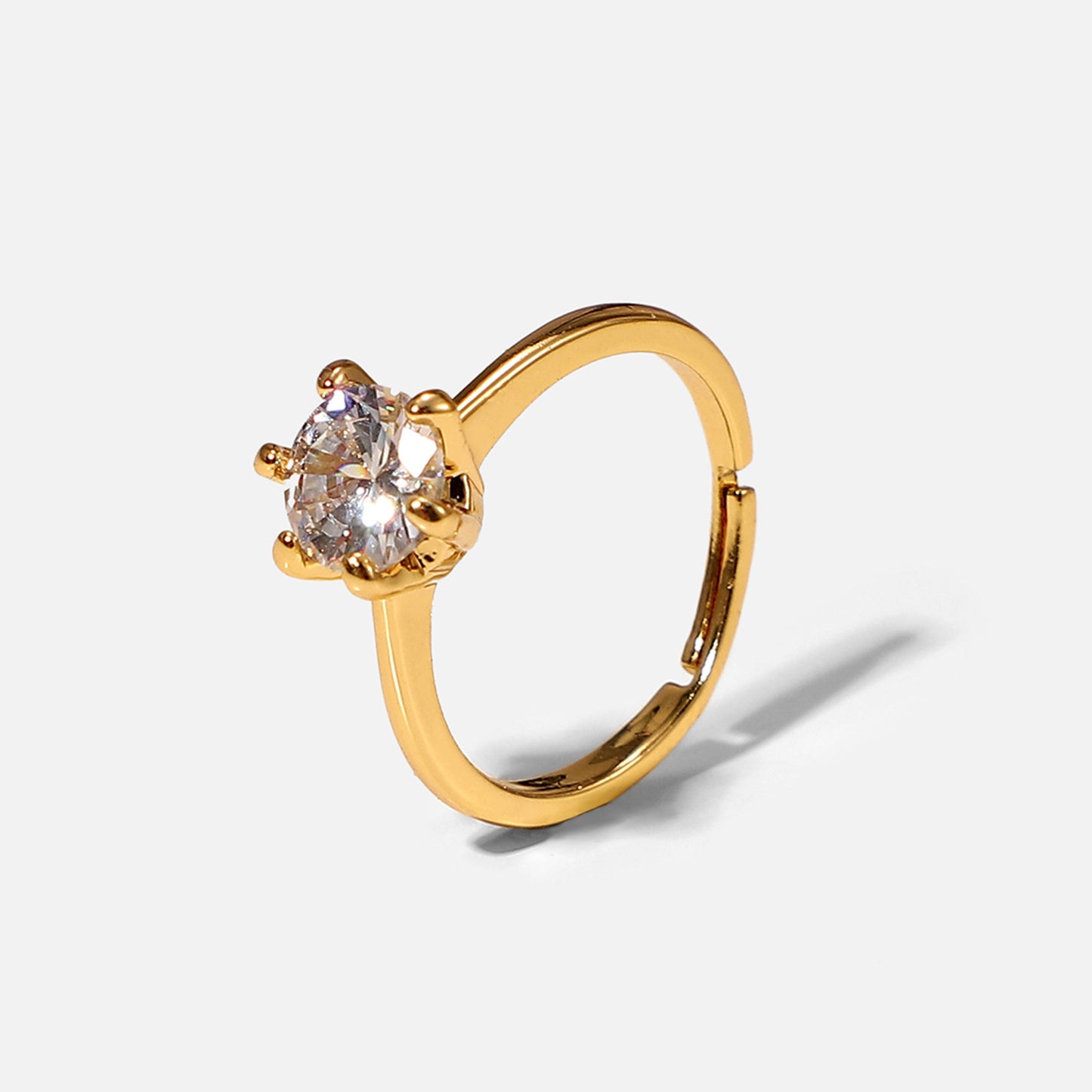5pcs Ring 18K Gold White Round Zircon Six-Claw Ring Gold Plated Copper Ring