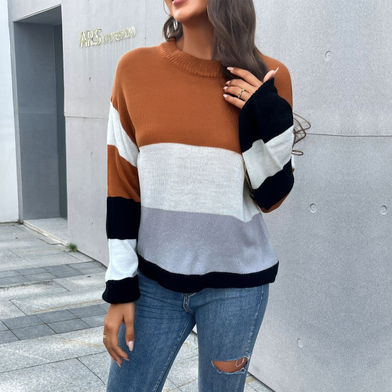 Casual Fashion Women's Crew-Neck Long Sleeve Color Sweater Female Autumn And Winter