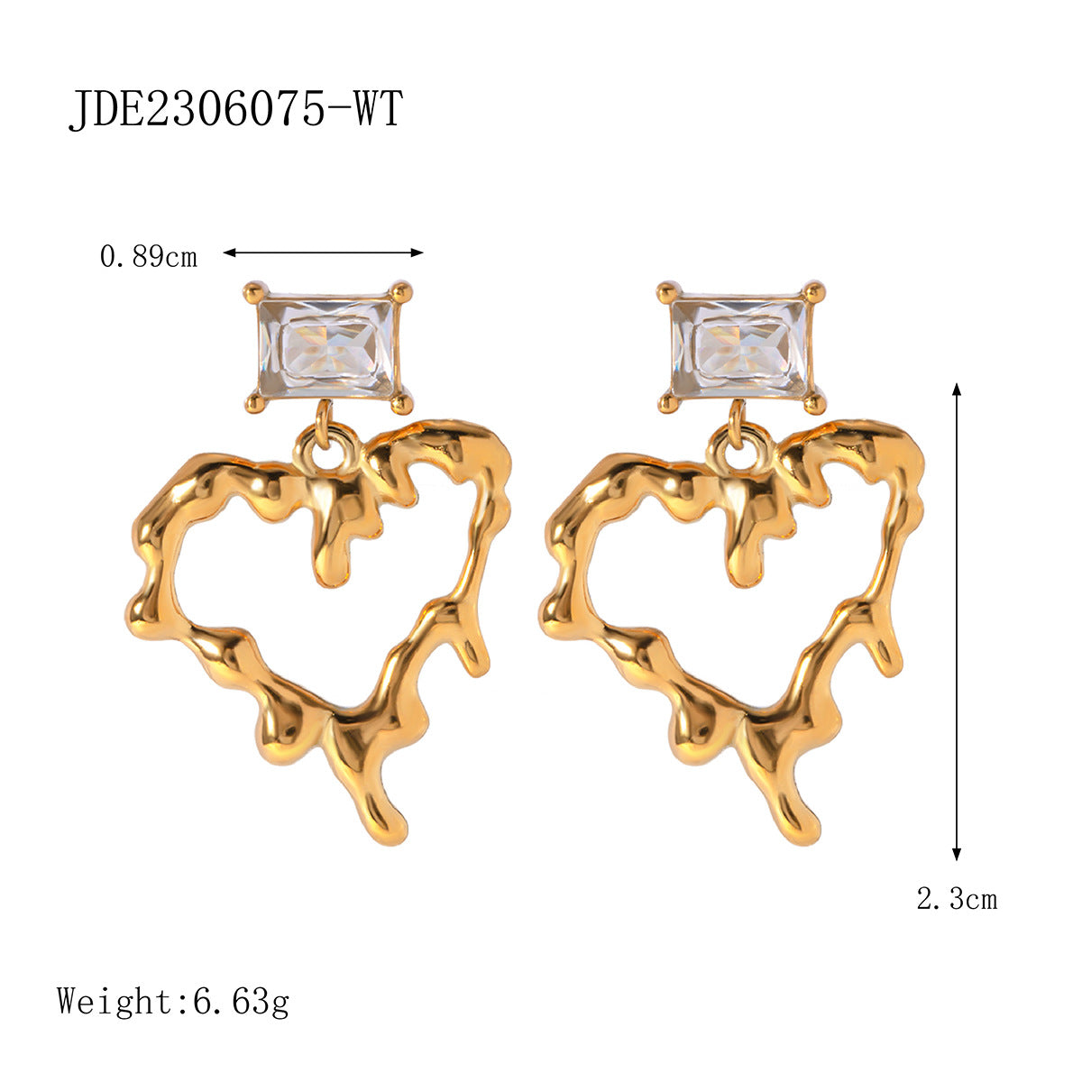 5pcs Hot 18K Gold Stainless Steel Zircon White Zircon Lava Love Pendant Earrings