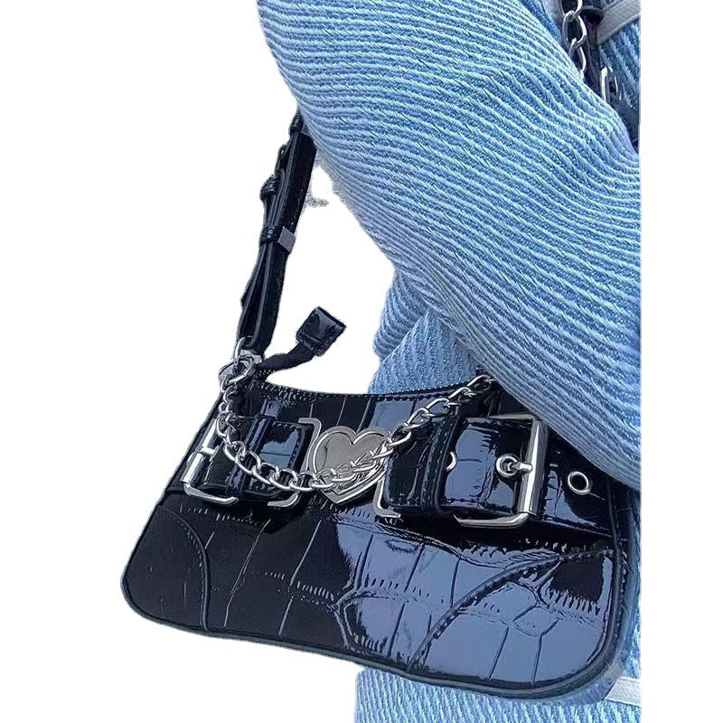 Locomotive Bag Black Spice Girl Bag Pattern Armpit Bag Female Retro Millennium Love Bag Hand Bill Of Lading Shoulder Bag