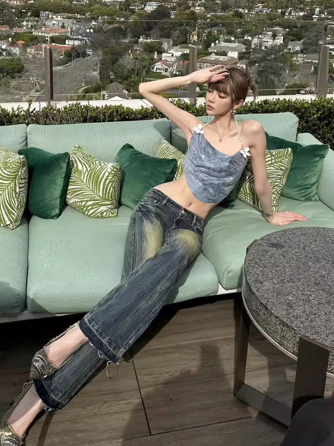 Spice Girl Low-Rise, Long-Legged Blue Jeans Flared