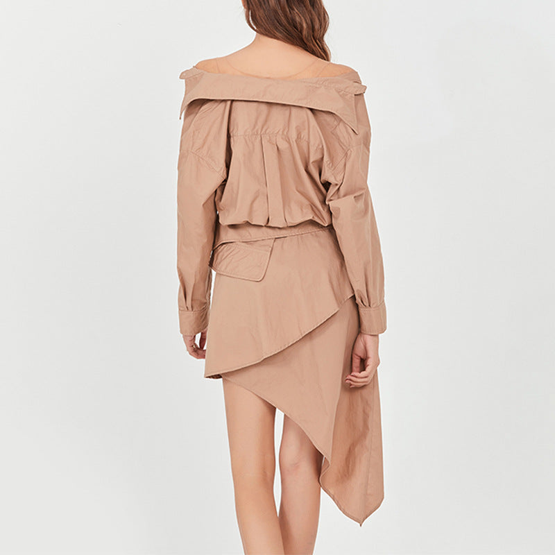 Spring New Fashion Temperament Of The Girl A Line Collar Single Breasted Muslin Patchwork Vest Asymmetrical Dress Female