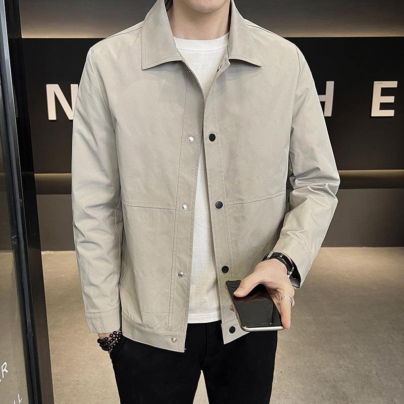 Men's Lapel Jacket Spring And Autumn Trend Slim-Fit Anti-Wrinkle Coat Light Mature Wind Youth Autumn Uniform Gown