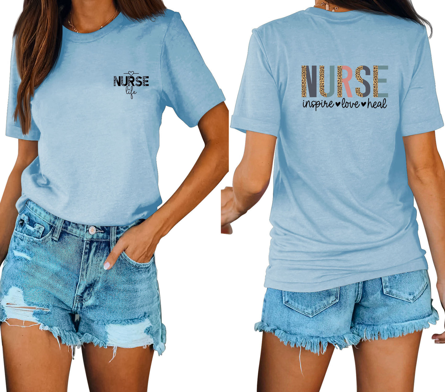 Casual Chic With Front And Rear Print Nurse Inspire Loose Crew Neck Short Sleeves