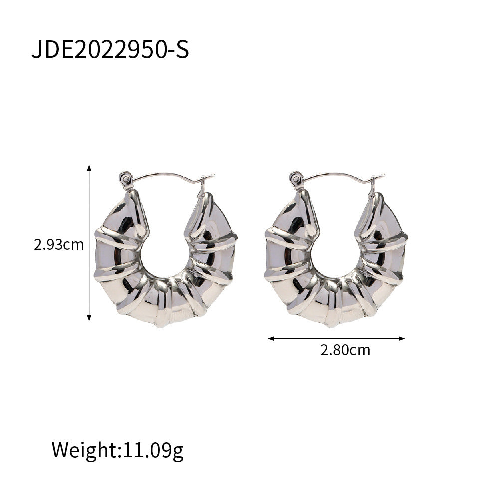 5pcs Steel Color Stainless Steel Smooth Hollow Earrings Blogger With Fashion All Round Hoop Earrings Girl