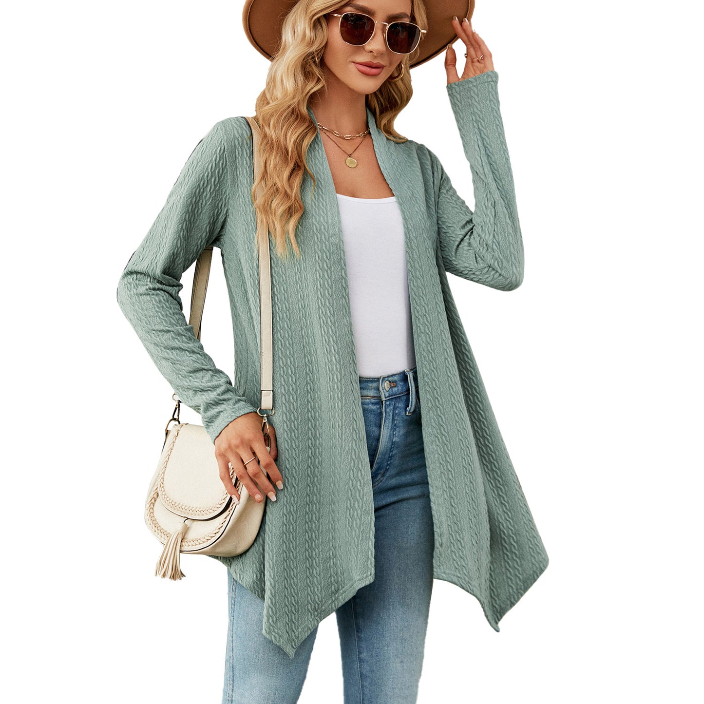 New Women's Autumn And Winter New Solid Color Loose Long-Sleeved Cardigan Coat Ladies