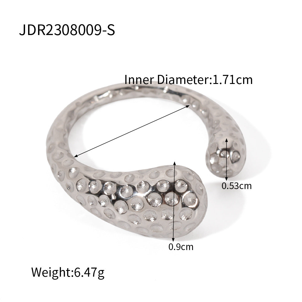 5pcs Titanium Steel Ring 18K Gold Stainless Steel Hammer Pattern Asymmetrical Open Ring Fashion Ring