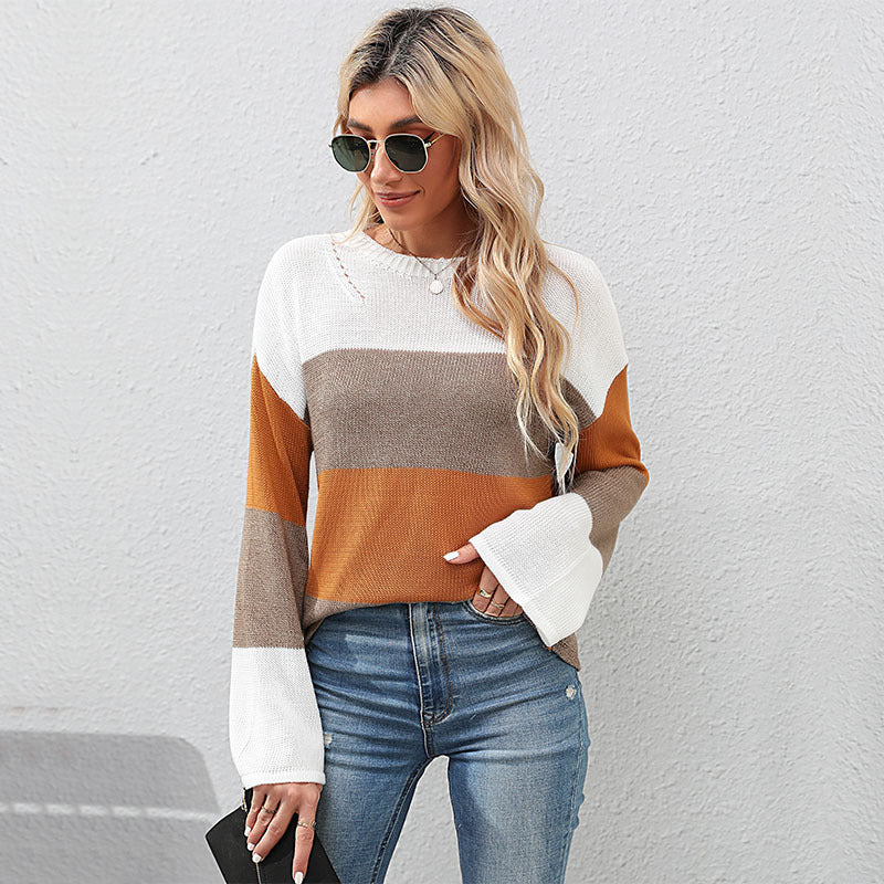 New Fashion Women's Splicing Long-Sleeved Sweater Women Autumn And Winter Loose
