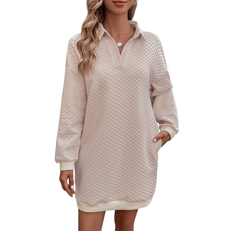 Autumn New Fashion Women's Solid Color Lapel Sweatdress