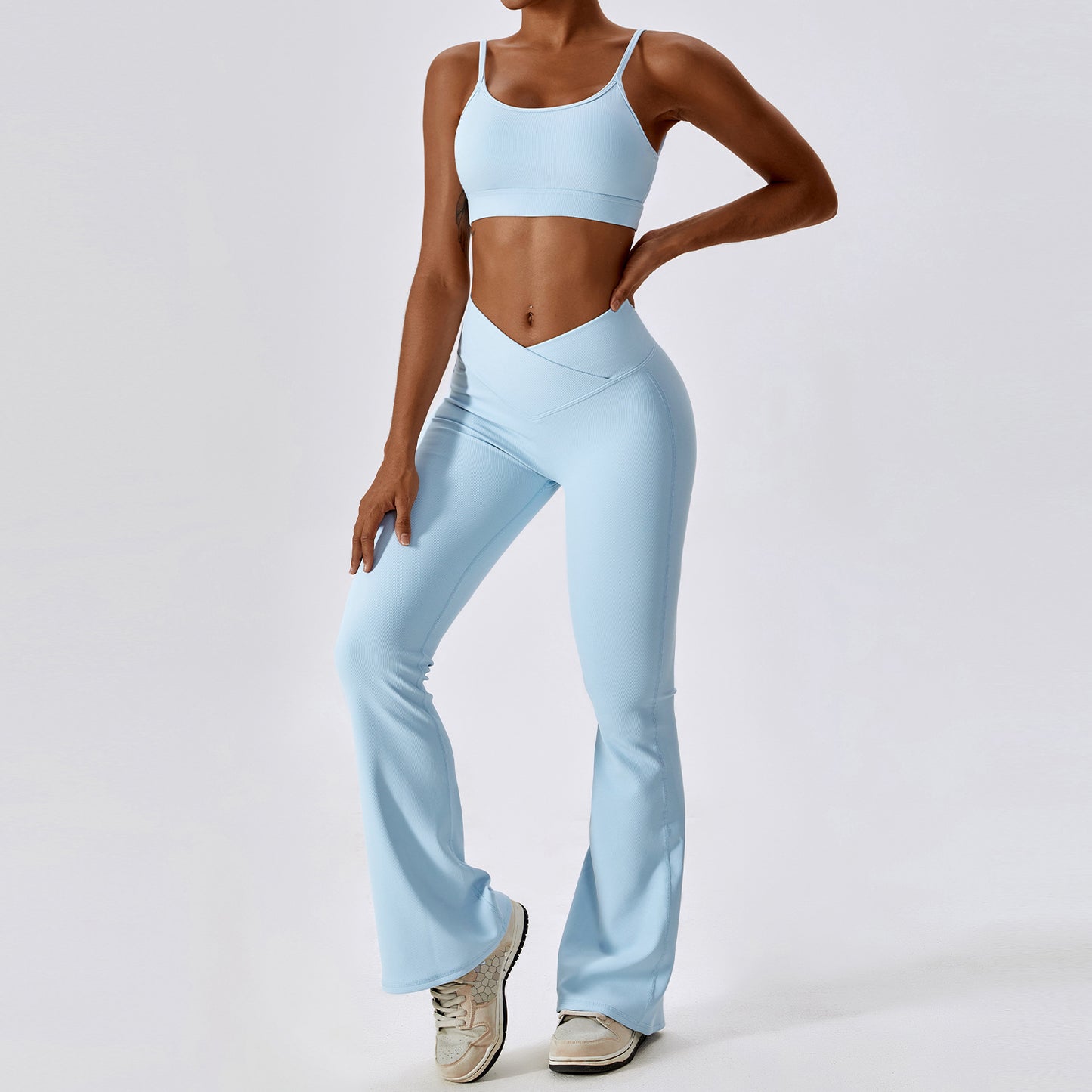 Zectron Thread Abdominal High Waist Beauty Back Yoga Set Quick Dry Gathering Hip Lift Tight Fitness Sports Set