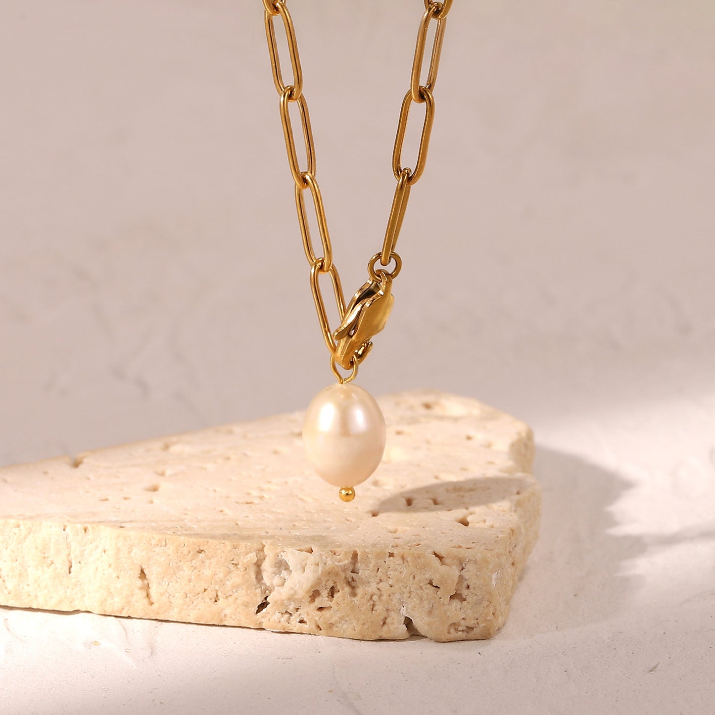 5pcs New Stainless Steel Paper Clip Chain Pearl Necklace Y Shape Light Pearl Pendant Necklace For Women