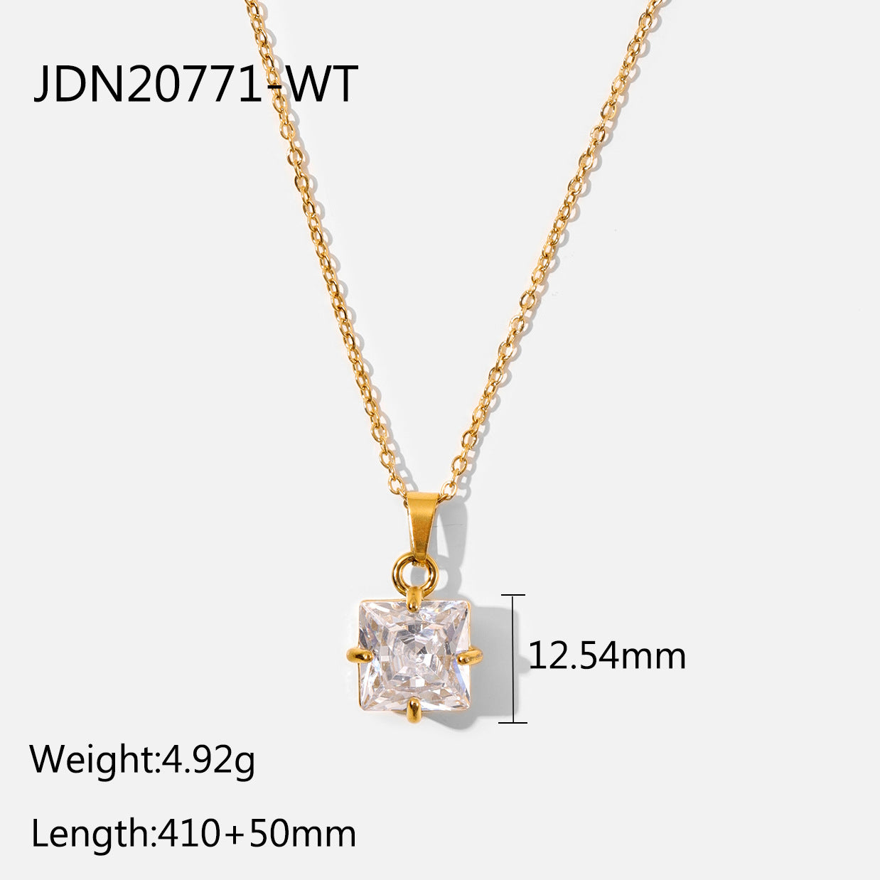 5pcs Elegant Pendant Necklace 18K Gold Stainless Steel Large White // Green/Black Square Zirconium Pendant Necklace