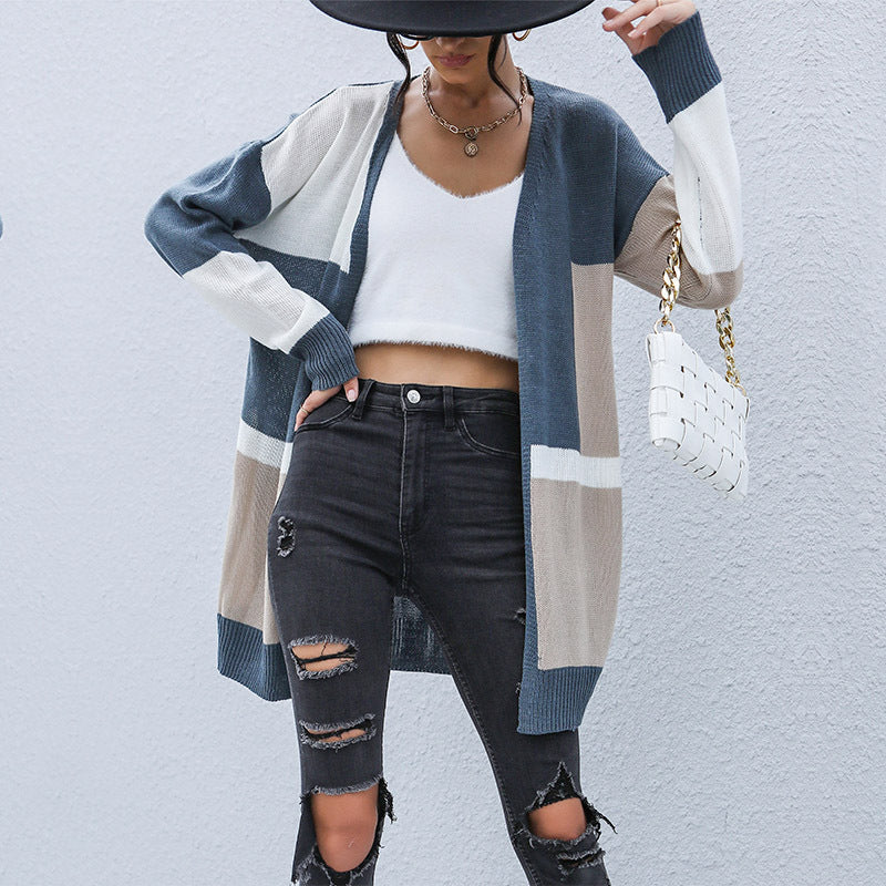 Spring And Autumn Style Clothing Long Buttonless Color Sweater Coat