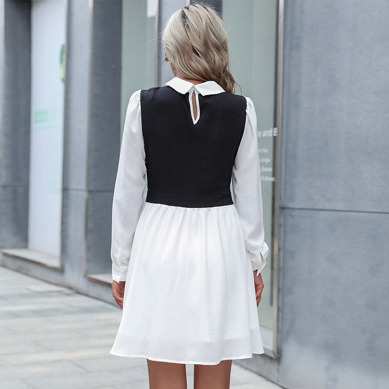 New Autumn And Winter Commuter Style Women's Lapel Stitching Shirt Dress