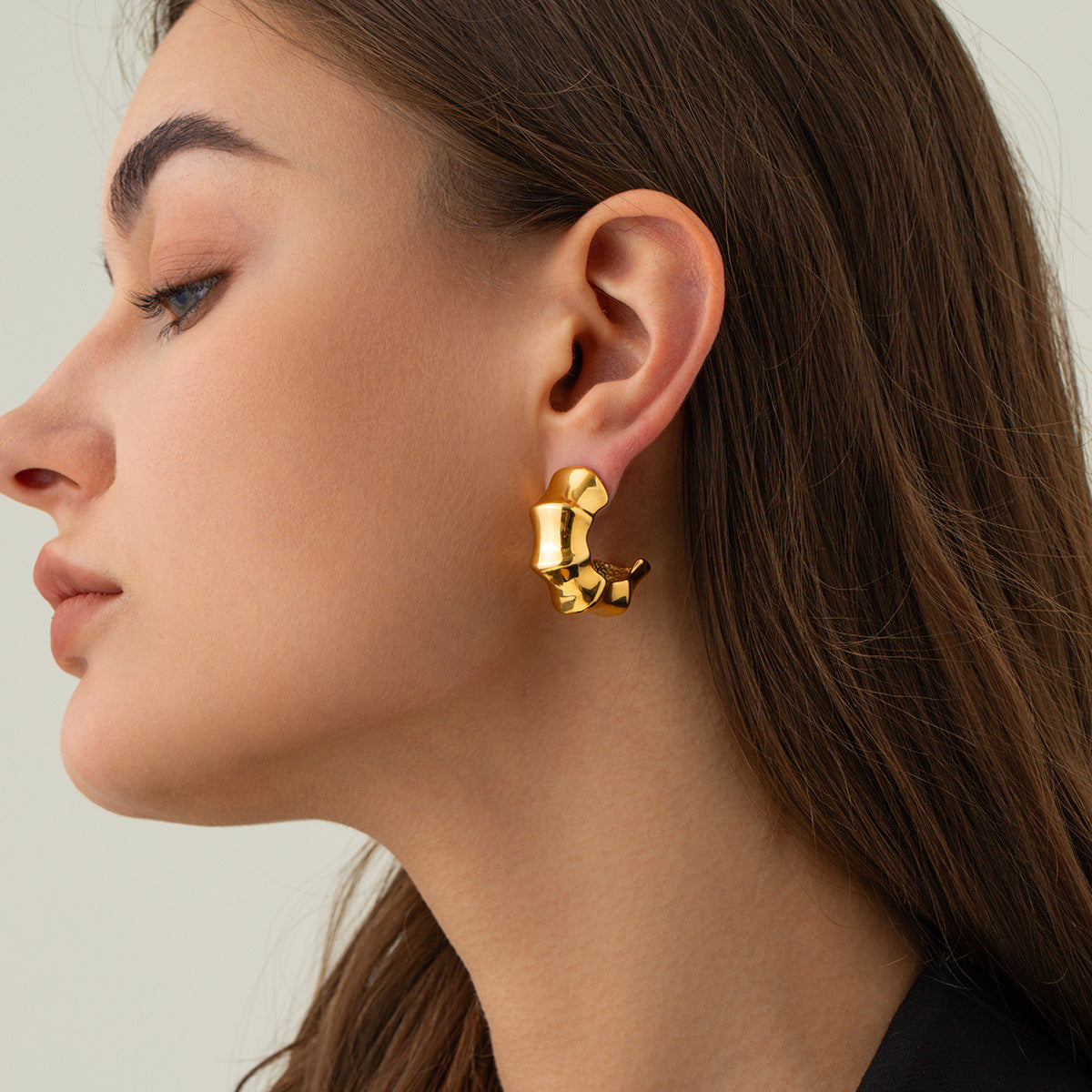 5pcs New 18K Gold Stainless Steel Bamboo Earrings Thick Ring Stainless Steel Earrings Women's Earrings Jewelry