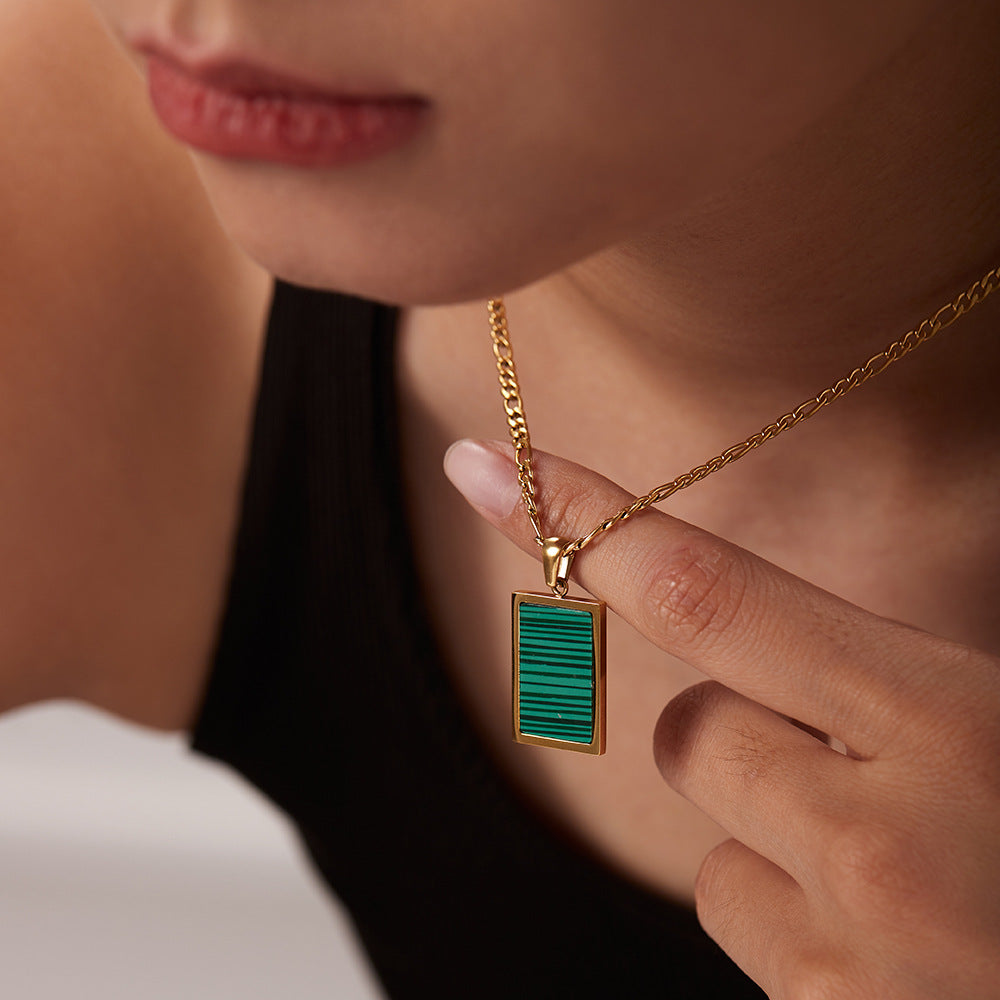 5pcs Accessories Rectangular Abalone Malachite Agate Shell Pendant Necklace Stainless Steel Plated Chain Necklace